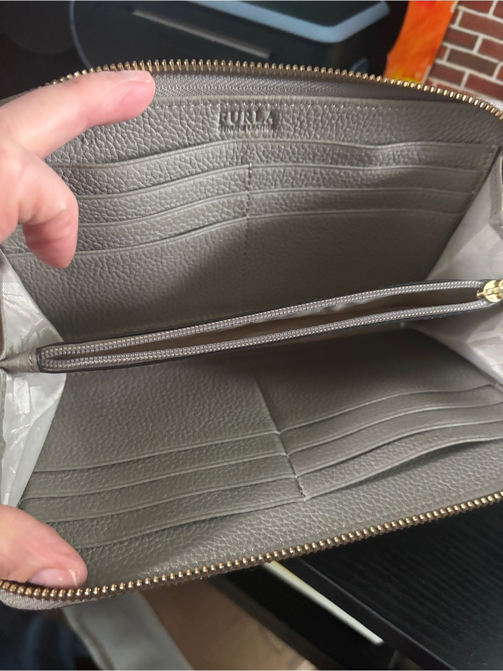 Furla Light gray  Pebbled Zip-Around Wallet with Gold Logo - Picture 12 of 14